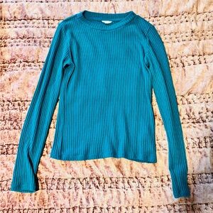 Pilcro Turquoise Ribbed Long Sleeve Top